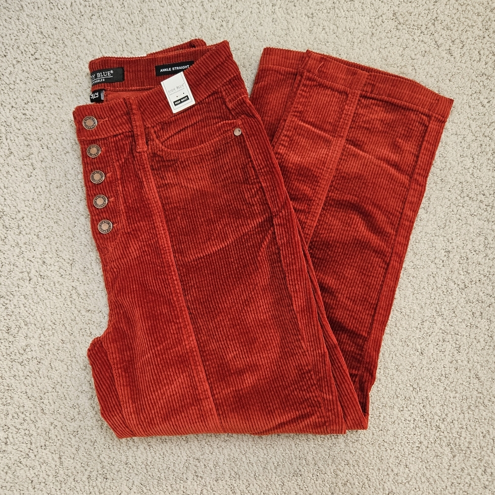 Judy Blue Corduroy Pants Rust Orange Womens 9 29 Ankle Straight High Waist
